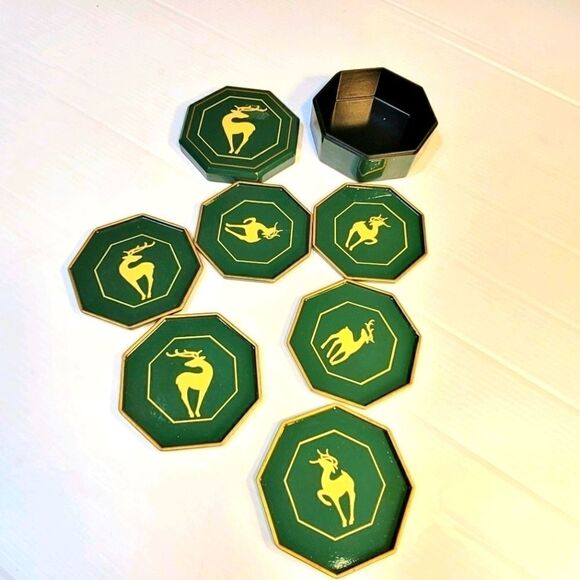 Vintage Enesco Christmas Plastic Coasters Set - Picture 5 of 5